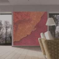 Wandmalerei, Wandbilder in einem Wohnzimmer, Edelstein-Granulat in warmen Farben in rot + orange