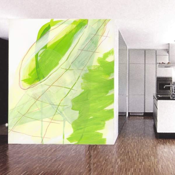 Wandmalerei in einer Küche, malerische Elemente in grün