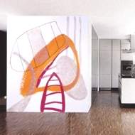 Wandbilder, Wandmalerei in einer Küche, malerische Elemente in rot + orange